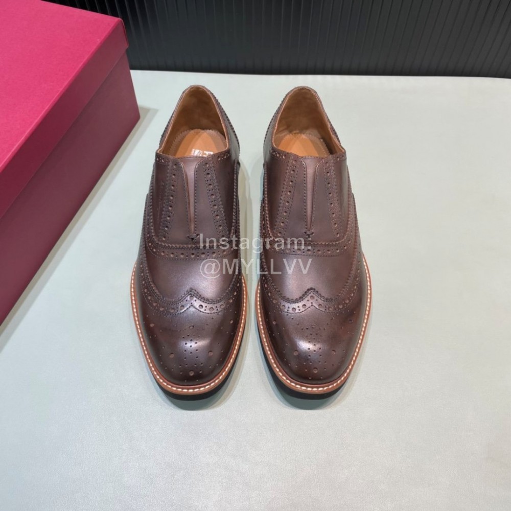 Ferragamo Vintage Calf Brock Carved Casual Shoes For Men Brown