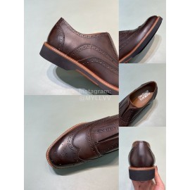 Ferragamo Vintage Calf Brock Carved Casual Shoes For Men Brown