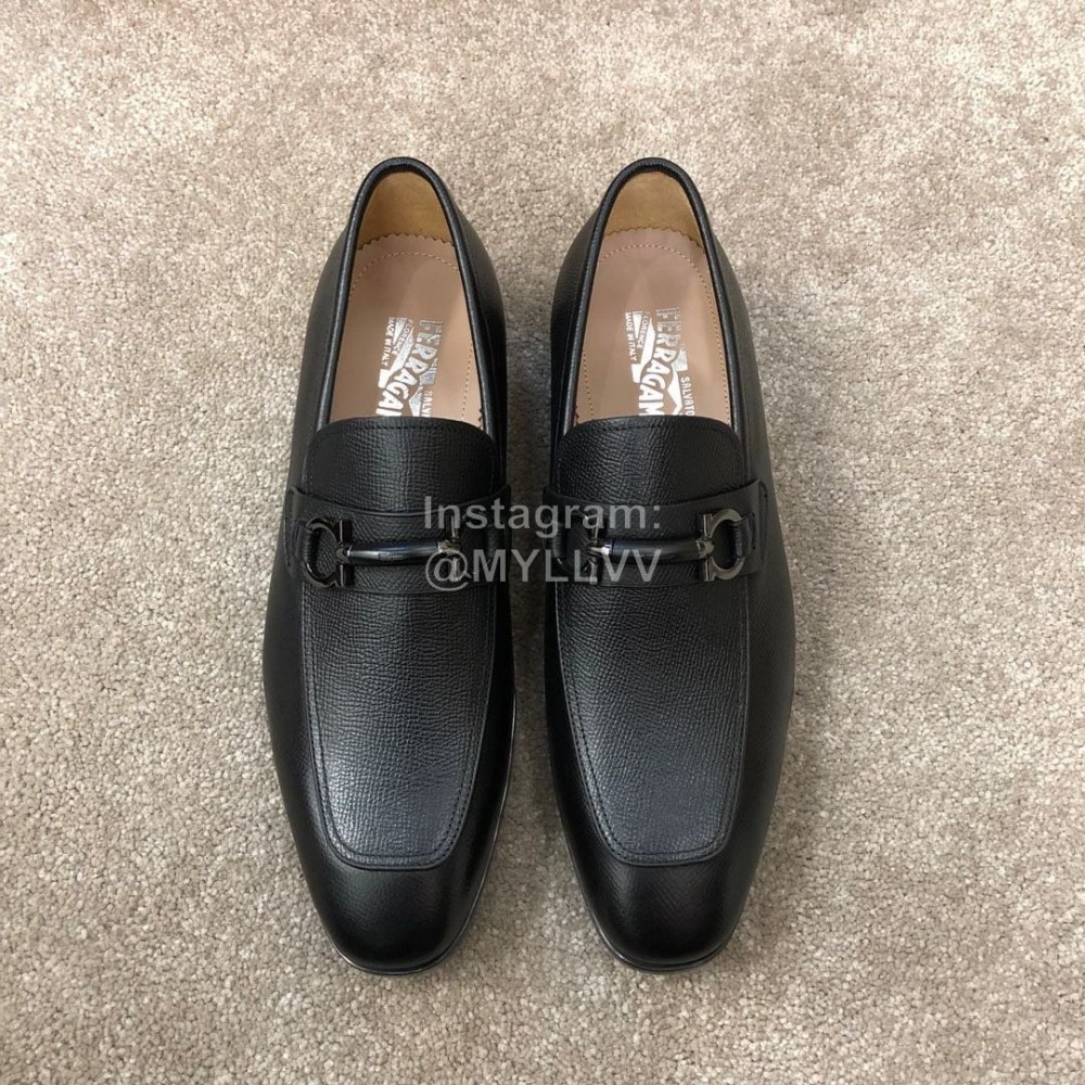 Ferragamo New Leather Gancini Buckle Business Shoes For Men Black