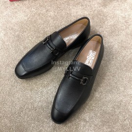 Ferragamo New Leather Gancini Buckle Business Shoes For Men Black