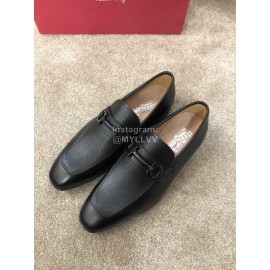 Ferragamo New Leather Gancini Buckle Business Shoes For Men Black