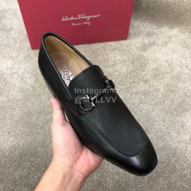 Ferragamo New Leather Gancini Buckle Business Shoes For Men Black