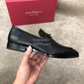 Ferragamo New Leather Gancini Buckle Business Shoes For Men Black