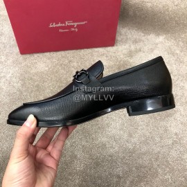 Ferragamo New Leather Gancini Buckle Business Shoes For Men Black