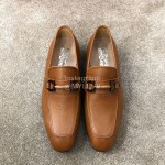Ferragamo New Leather Gancini Buckle Business Shoes For Men Brown