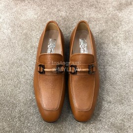 Ferragamo New Leather Gancini Buckle Business Shoes For Men Brown