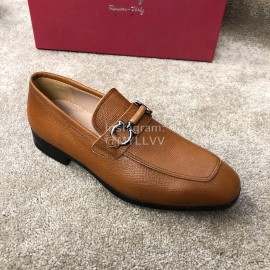 Ferragamo New Leather Gancini Buckle Business Shoes For Men Brown