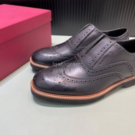 Ferragamo Vintage Calf Brock Carved Casual Shoes For Men Black