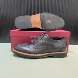 Ferragamo Vintage Calf Brock Carved Casual Shoes For Men Black