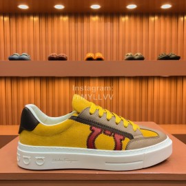 Ferragamo Fashion Leather Casual Sneakers For Men Yellow