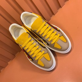 Ferragamo Fashion Leather Casual Sneakers For Men Yellow