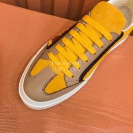 Ferragamo Fashion Leather Casual Sneakers For Men Yellow