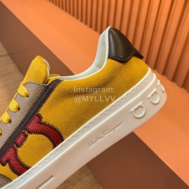 Ferragamo Fashion Leather Casual Sneakers For Men Yellow