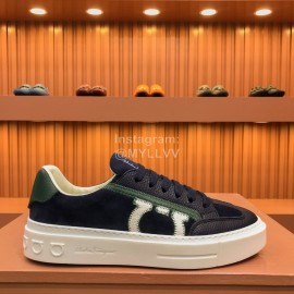 Ferragamo Fashion Leather Casual Sneakers For Men Navy