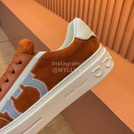 Ferragamo Fashion Leather Casual Sneakers For Men Brown