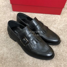 Ferragamo Calf Leather Metal Buckle Casual Shoes For Men Black