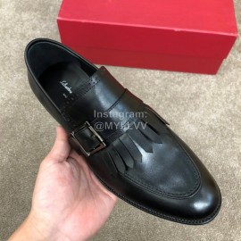 Ferragamo Calf Leather Metal Buckle Casual Shoes For Men Black