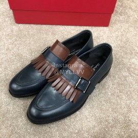 Ferragamo Calf Leather Metal Buckle Casual Shoes For Men