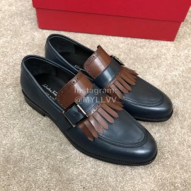 Ferragamo Calf Leather Metal Buckle Casual Shoes For Men