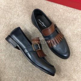 Ferragamo Calf Leather Metal Buckle Casual Shoes For Men