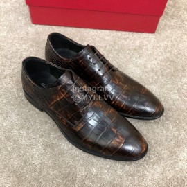 Ferragamo Calf Leather Lace Up Casual Shoes For Men