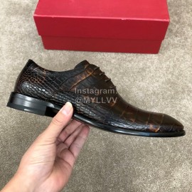 Ferragamo Calf Leather Lace Up Casual Shoes For Men