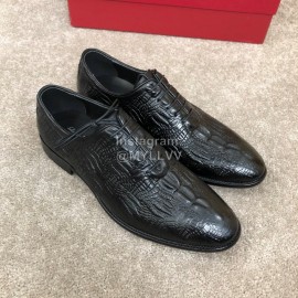 Ferragamo Calf Leather Lace Up Casual Shoes For Men Black
