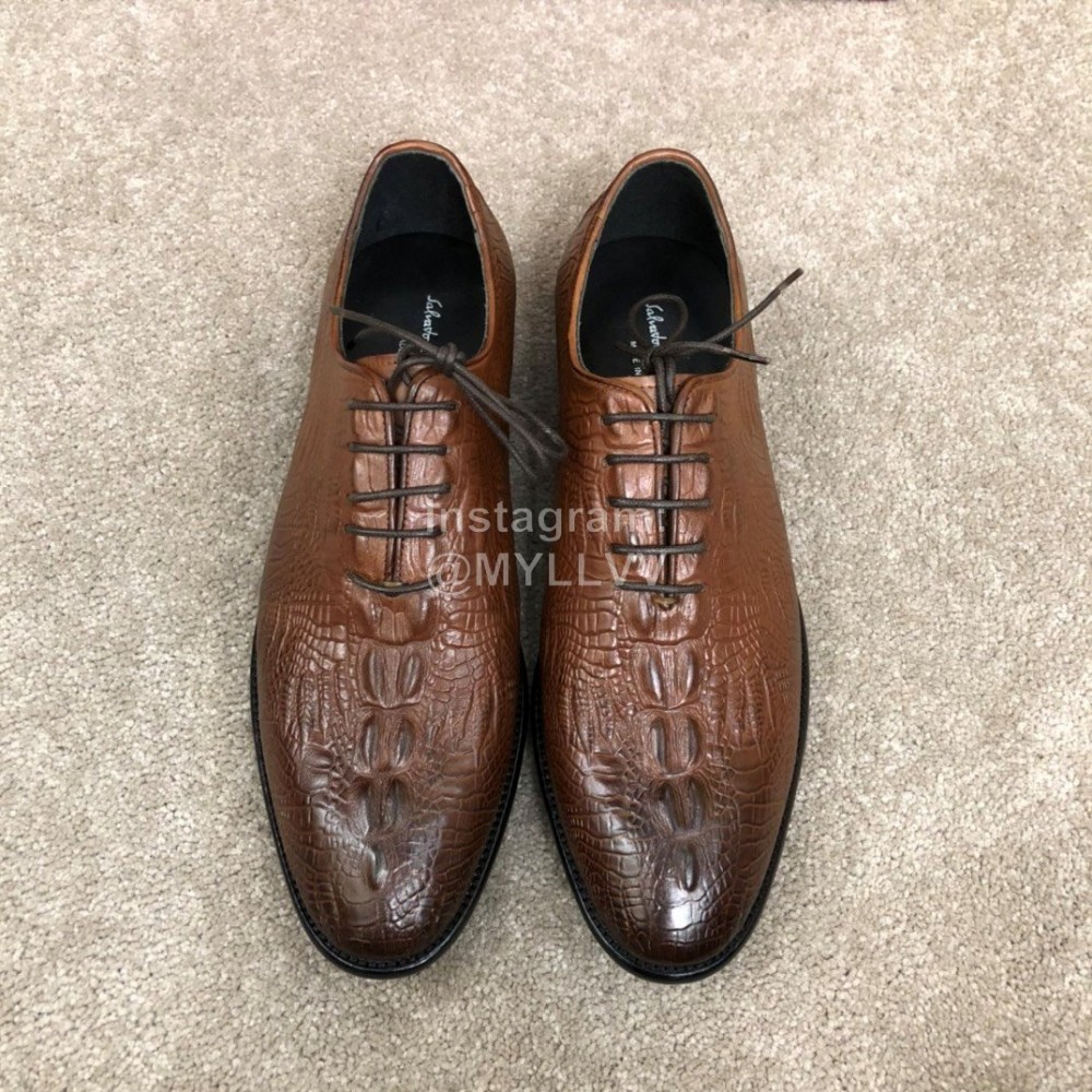 Ferragamo Calf Leather Lace Up Casual Shoes For Men Brown