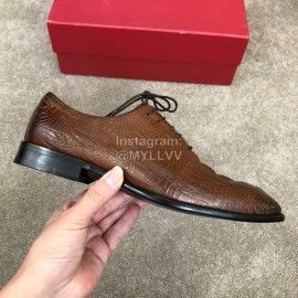 Ferragamo Calf Leather Lace Up Casual Shoes For Men Brown