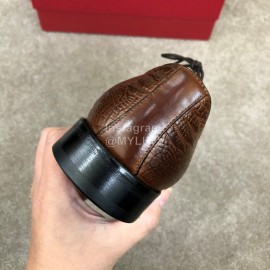 Ferragamo Calf Leather Lace Up Casual Shoes For Men Brown