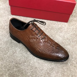 Ferragamo Calf Leather Lace Up Casual Shoes For Men Brown
