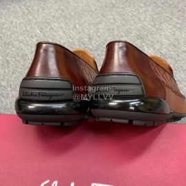 Ferragamo Plaid Calf Leather Casual Shoes For Men Brown
