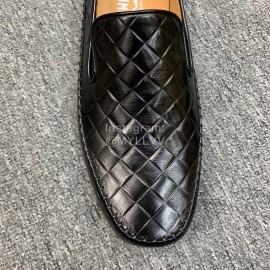 Ferragamo Plaid Calf Leather Casual Shoes For Men Black