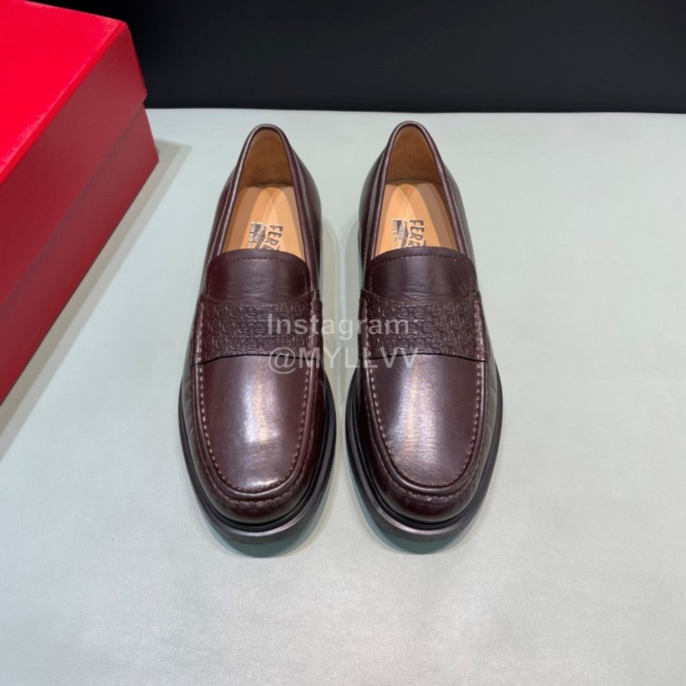 Ferragamo New Calf Leather Casual Shoes For Men Brown