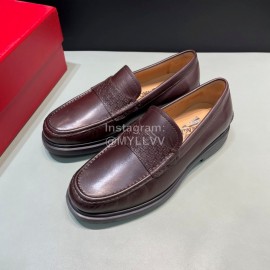 Ferragamo New Calf Leather Casual Shoes For Men Brown