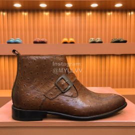 Ferragamo New Calf Leather Casual Short Boots For Men Brown