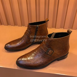 Ferragamo New Calf Leather Casual Short Boots For Men Brown