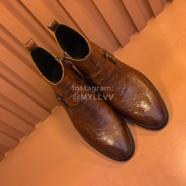 Ferragamo New Calf Leather Casual Short Boots For Men Brown