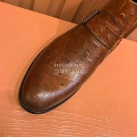 Ferragamo New Calf Leather Casual Short Boots For Men Brown