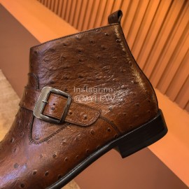 Ferragamo New Calf Leather Casual Short Boots For Men Brown