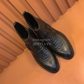 Ferragamo Black Calf Leather Casual Short Boots For Men 