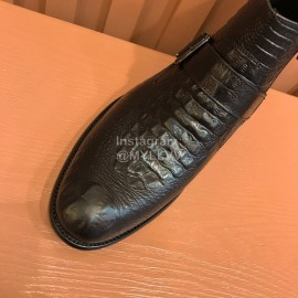 Ferragamo Black Calf Leather Casual Short Boots For Men 