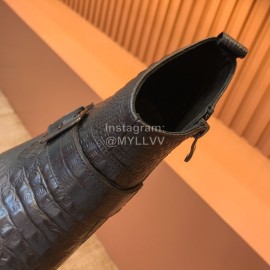 Ferragamo Black Calf Leather Casual Short Boots For Men 