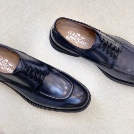 Ferragamo Calf Leather Business Shoes For Men Gray