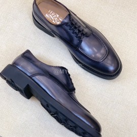 Ferragamo Calf Leather Business Shoes For Men Gray