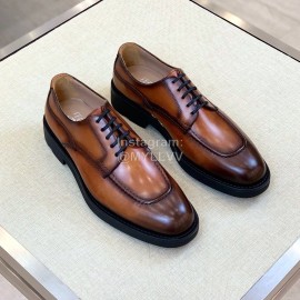 Ferragamo Calf Leather Business Shoes For Men Brown