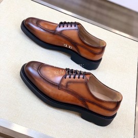 Ferragamo Calf Leather Business Shoes For Men Brown