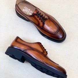 Ferragamo Calf Leather Business Shoes For Men Brown