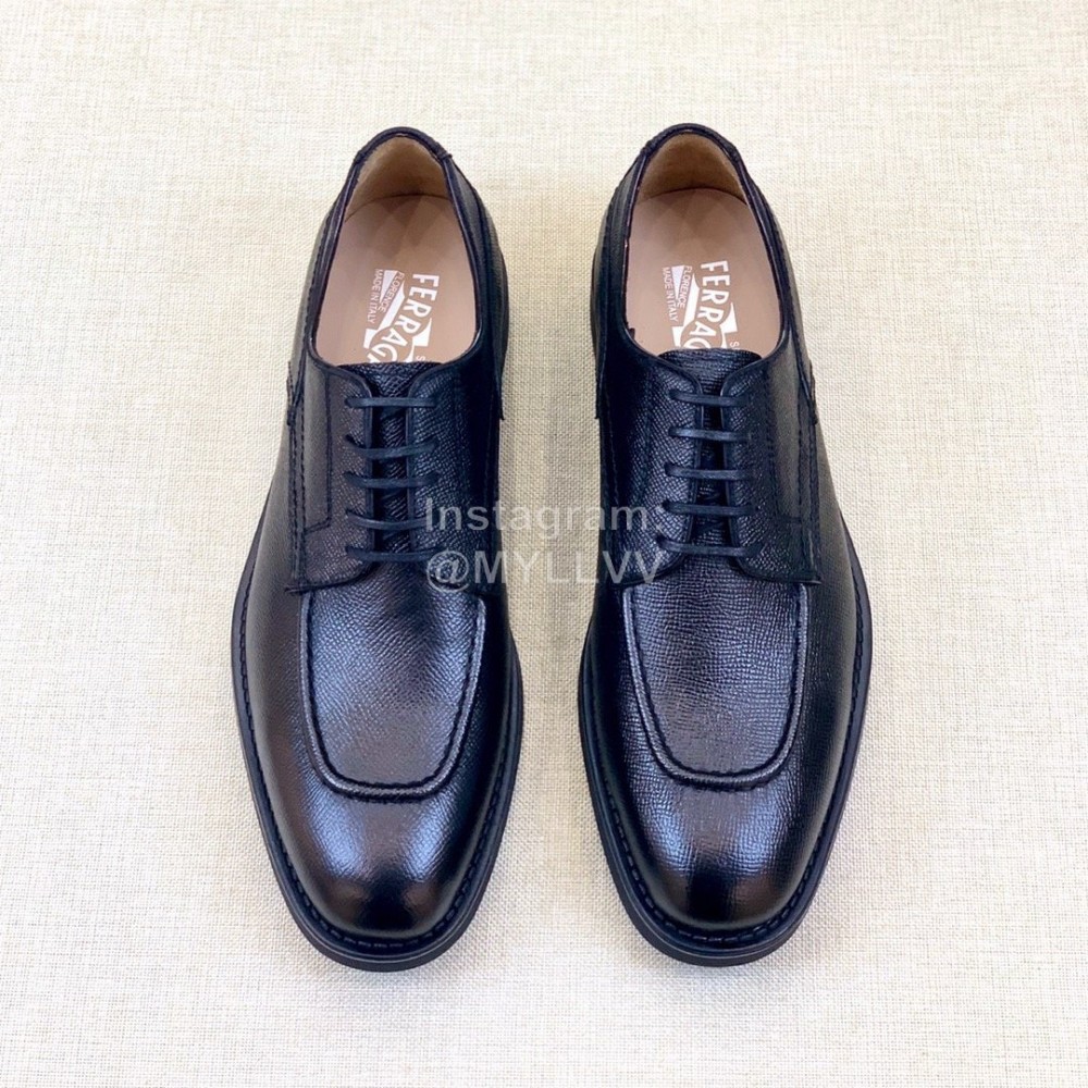 Ferragamo Calf Leather Business Shoes For Men Black