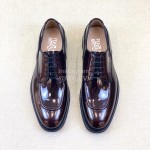 Ferragamo Lace Up Calf Leather Business Shoes For Men Coffee